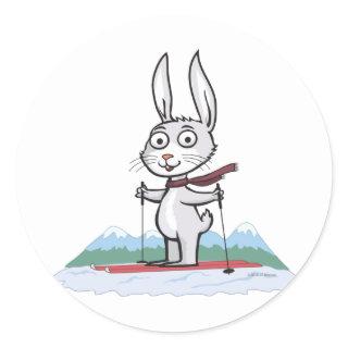 Bunny Skiing Classic Round Sticker