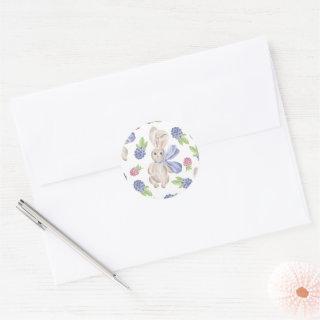 Bunny watercolor spring berry pattern classic round sticker