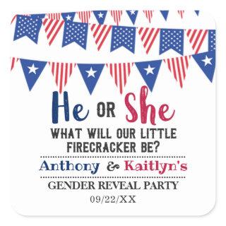 Bunting Flags 4th Of July Gender Reveal Party Square Sticker