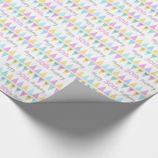 Bunting flags white birthday age 30 patterned wrap
