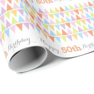 Bunting flags white birthday age 50 patterned wrap