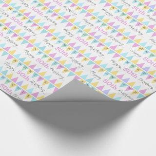 Bunting flags white birthday age 50 patterned wrap