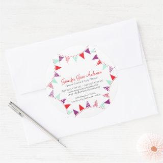 Bunting party events planner red purple aqua classic round sticker