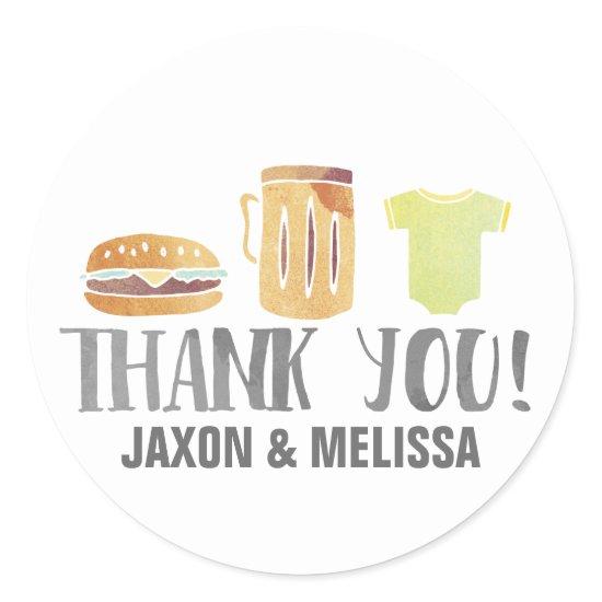 Burgers, Beer and Babies Thank You Classic Round Sticker