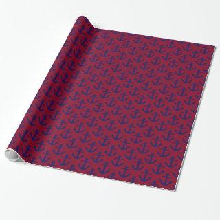 Burgundy #2, Navy Blue Anchors Pattern