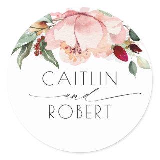 Burgundy and Blush Floral Fall Rustic Classic Round Sticker