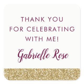 Burgundy and Gold Glitter Favor Sticker Label