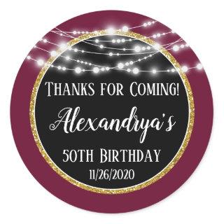 Burgundy Black Birthday Thanks For Coming Favors Classic Round Sticker