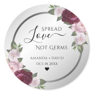 Burgundy Blush Silver Floral Spread Love Classic Round Sticker
