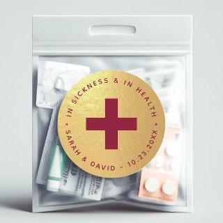 Burgundy Gold In Sickness & in Health Hangover Kit Classic Round Sticker
