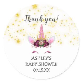 Burgundy Gold Unicorn face thank you favor Classic Round Sticker