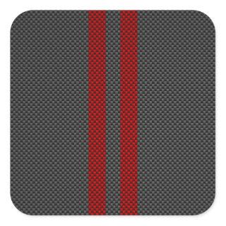 Burgundy Red Carbon Fiber Like Racing Stripes Square Sticker