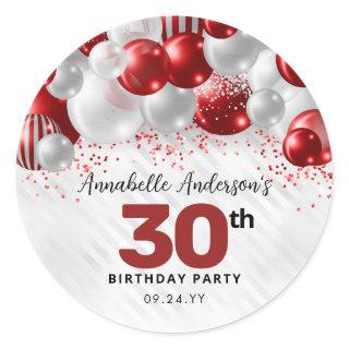 Burgundy Red Silver Balloon Glitter Favor Birthday Classic Round Sticker