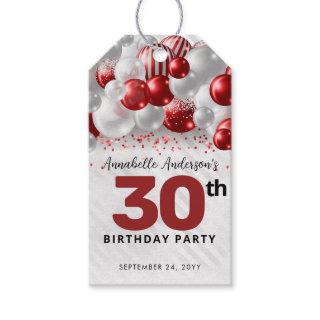 Burgundy Red Silver Balloon Glitter Favor Birthday Gift Tags