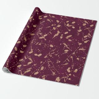 Burgundy Rose Gold Splatter Modern Abstract Party