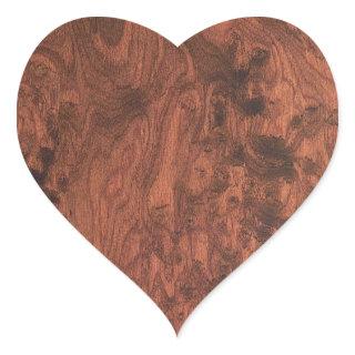 Burl Mahogany Wood Texture Heart Sticker