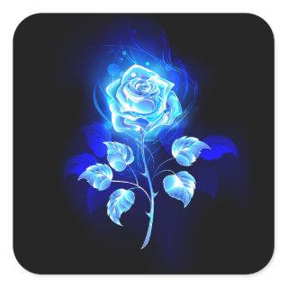 Burning Blue Rose Square Sticker