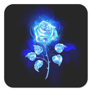 Burning Blue Rose Square Sticker