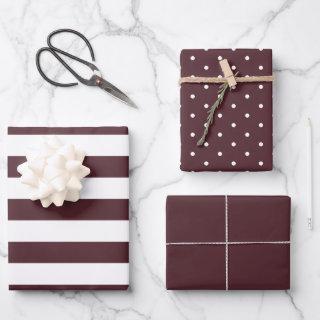 Burnt Burgundy Polka Dot Wide Striped and Solid  Sheets