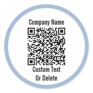 Business Black White Baby Blue QR Code Your Text Classic Round Sticker