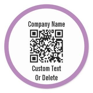 Business Black White Lavender QR Code Company Name Classic Round Sticker