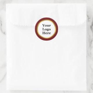 Business Dark Red White and Gold Your Logo Here Classic Round Sticker