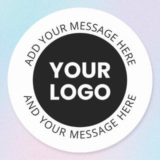 Business Logo & Editable Text  White & Black Classic Round Sticker
