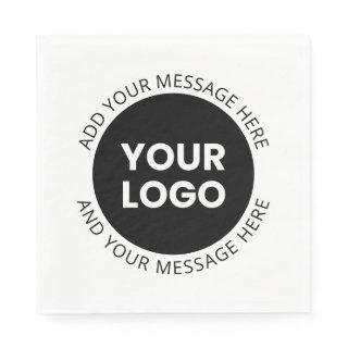 Business Logo & Editable Text  White & Black Napkins