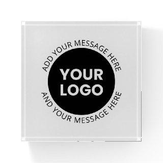 Business Logo & Editable Text  White & Black Paperweight