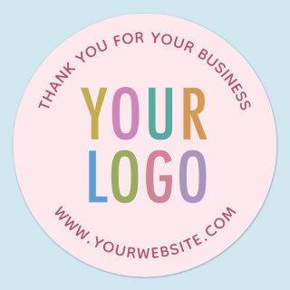 Business Pink Thank You Stickers Custom Logo Round