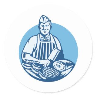 Butcher With Meat Cleaver Meat Cuts Retro Classic Round Sticker