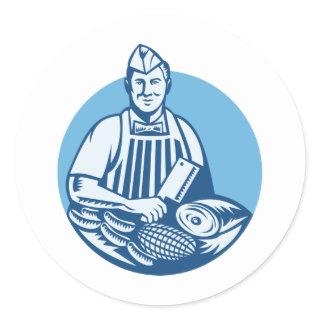 Butcher With Meat Cleaver Meat Cuts Retro Classic Round Sticker