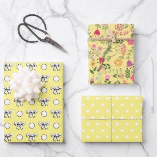 Butter Yellow and White Polka Dots Wildflowers  Sheets
