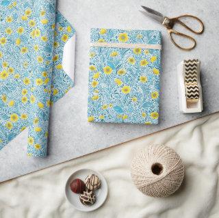 Buttercups, yellow, blue and white