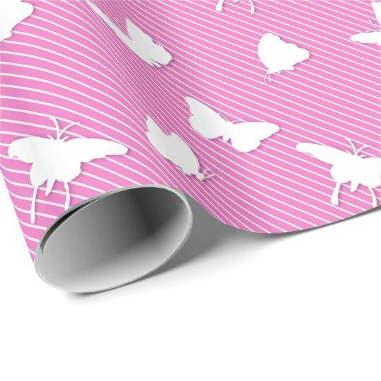 Butterflies and pinstripes - white on azalea pink