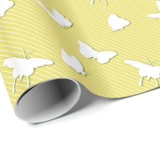 Butterflies and pinstripes - white on yellow