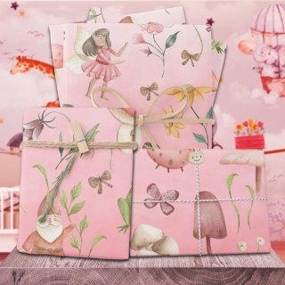 Butterflies Gnomes & Winged Fairies Garden Pink  Sheets