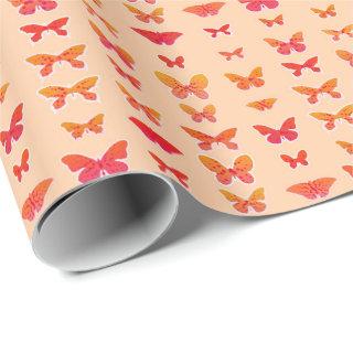 Butterflies, gold, coral, soft orange background