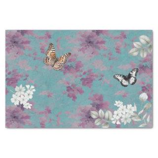 Butterflies, Purple and White on Blue Decoupage   Tissue Paper