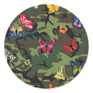 butterfly camouflage classic round sticker