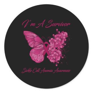 Butterfly I’m A Survivor Sickle Cell Anemia Awaren Classic Round Sticker