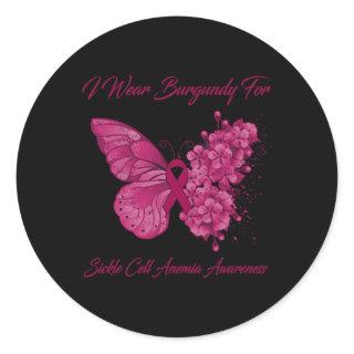 Butterfly I Wear Burgundy For Sickle Cell Anemia A Classic Round Sticker