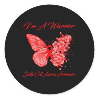 Butterfly I'm A Warrior Sickle Cell Anemia Awarene Classic Round Sticker