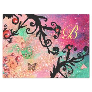 BUTTERFLY IN SPARKLES, PINK,BLACK SWIRLS MONOGRAM TISSUE PAPER