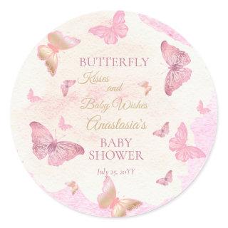 Butterfly Kisses and Baby Wishes Girl Baby Shower  Classic Round Sticker