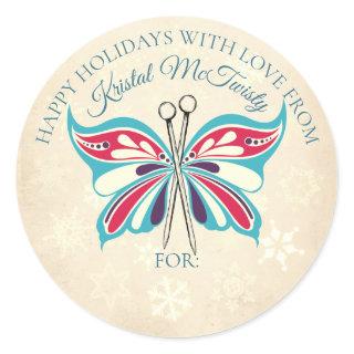 Butterfly knitting needles Christmas gift sticker
