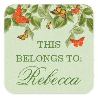 Butterfly & leaves green nature name sticker