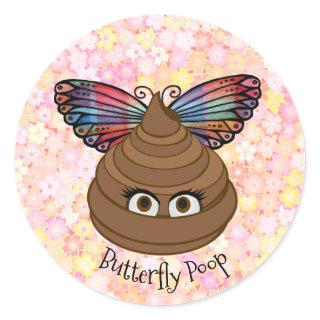 Butterfly Poop Emoji Classic Round Sticker