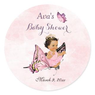 Butterfly Princess Baby Girl Pink Classic Round St Classic Round Sticker