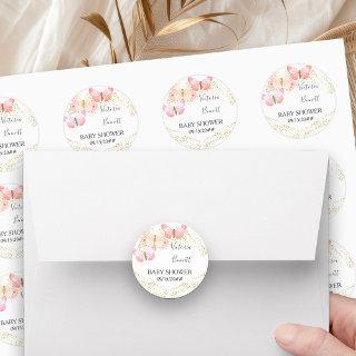 Butterfly Skies Coral Pink Gold Confetti  Classic Round Sticker